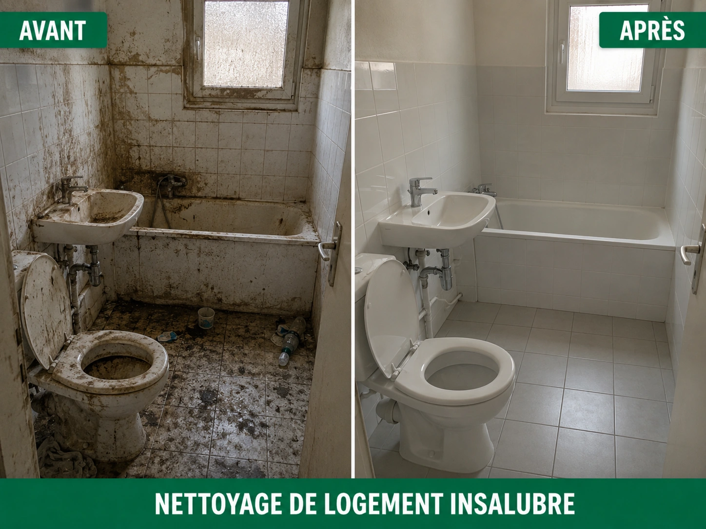 Avant et après nettoyage d'un logement insalubre en Île-de-France